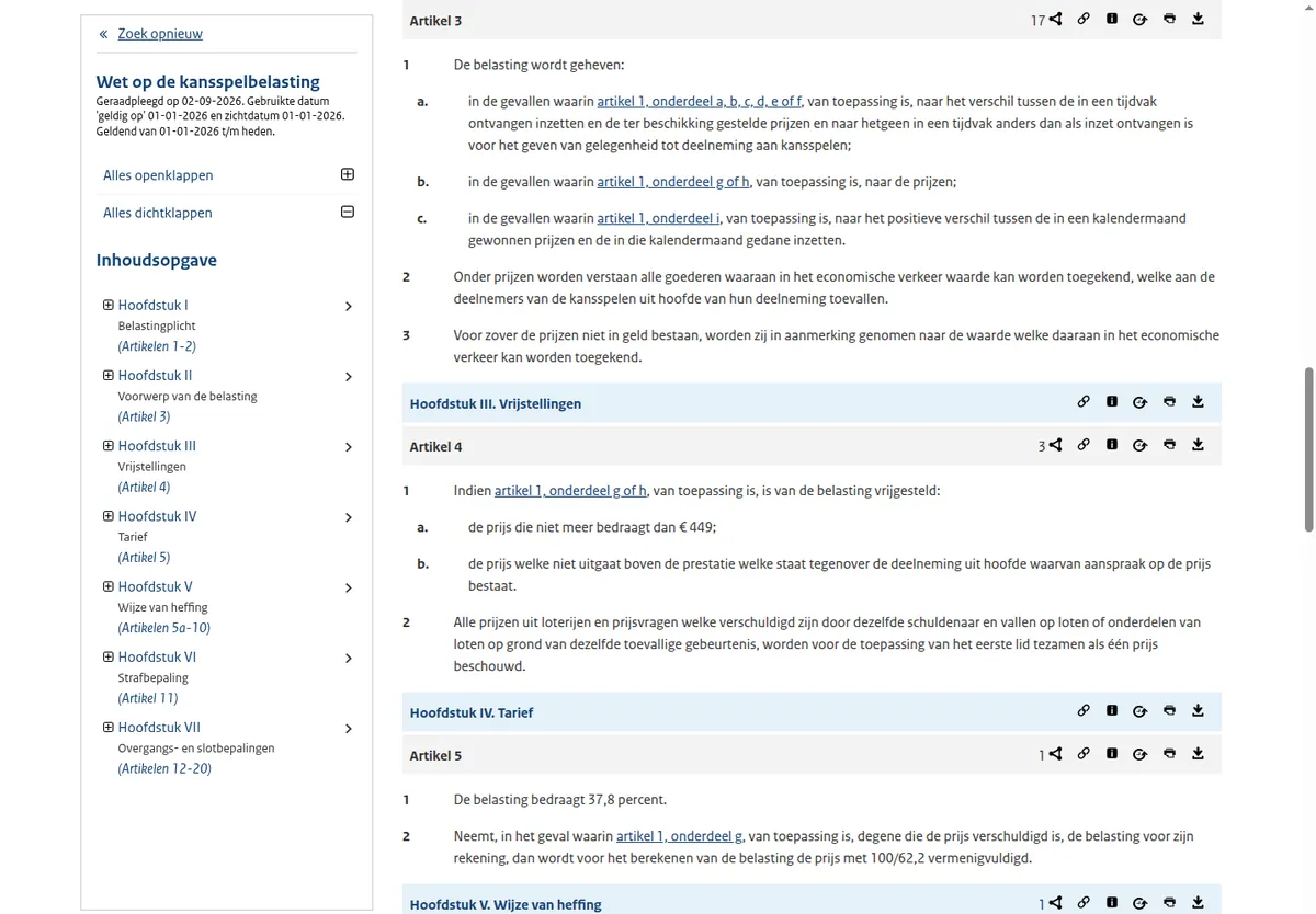 Artikel 3 en artikel 5 van de Wet op de kansspelbelasting met de grondslag en het tarief